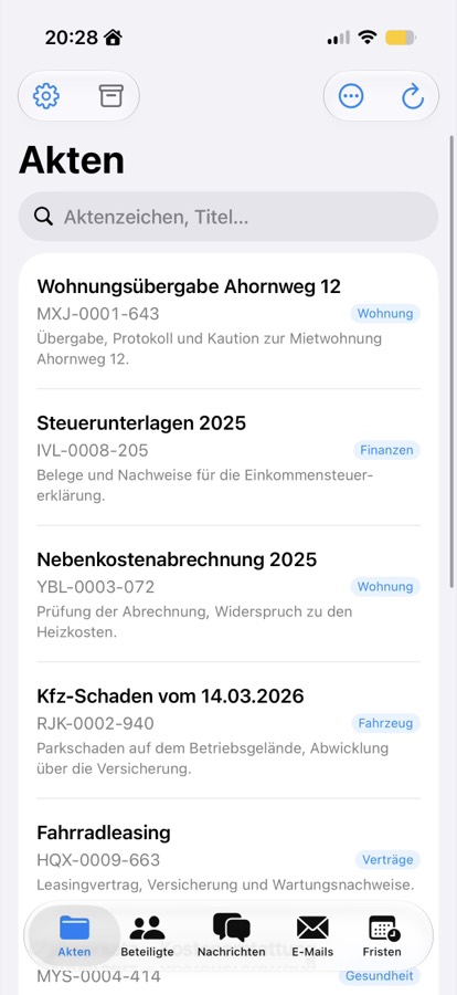 Aktenliste auf dem iPhone